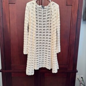 One Step Up Knitwear Chic Cream Crochet Open Front Cardigan Size Large
